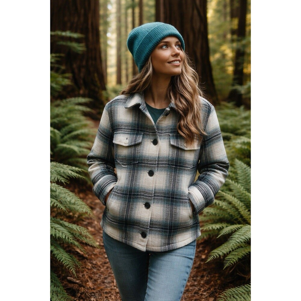 Hurley Shirt Jacket Teal Grey White Plaid Button Front Size Large Gorpcore